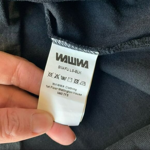 Wawwa black long sleeve organic cotton crew neck graphic tee shirt - M - Picture 8 of 8